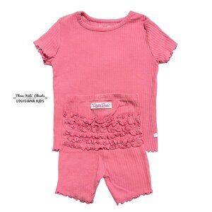 RuffleButts 4T Pink Ribbed Ruffles Pajamas Set